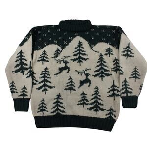 Club Room Christmas Sweater Reindeer Woods Mens Medium Hand Knit Winter Casual
